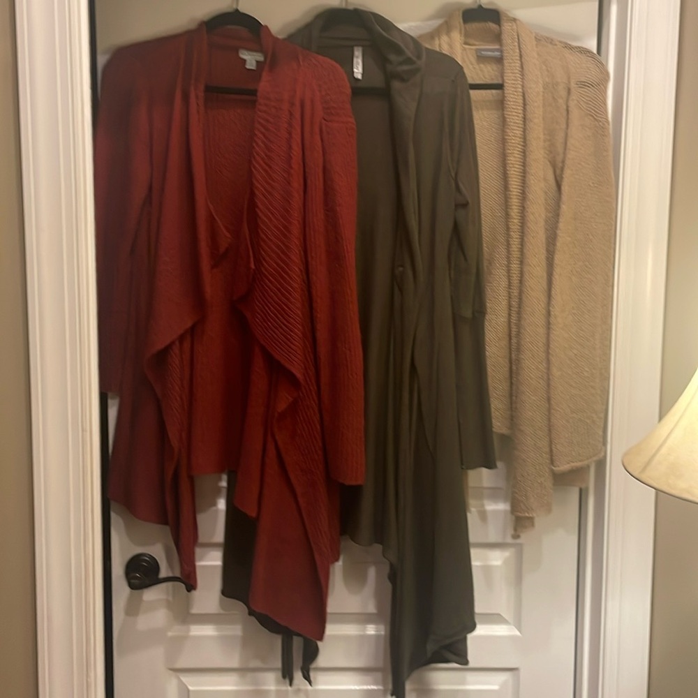 BUNDLE of 3 cardigans, maroon, brown and tan.